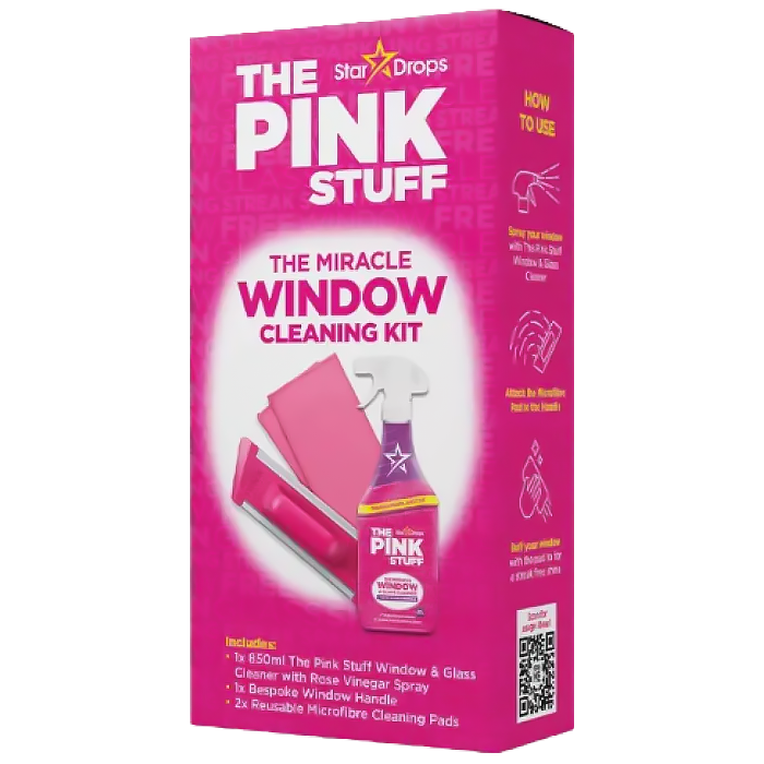 Набор для мытья окон The Pink Stuff Window Cleaning Kit (2 салфетки + щетка + жидкость), 1 шт - 